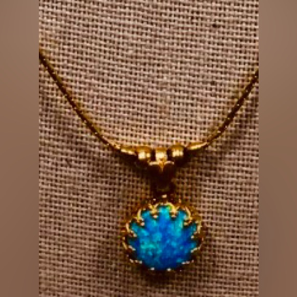 Didae Blue Opal Pendant Sterling Silver Necklace *